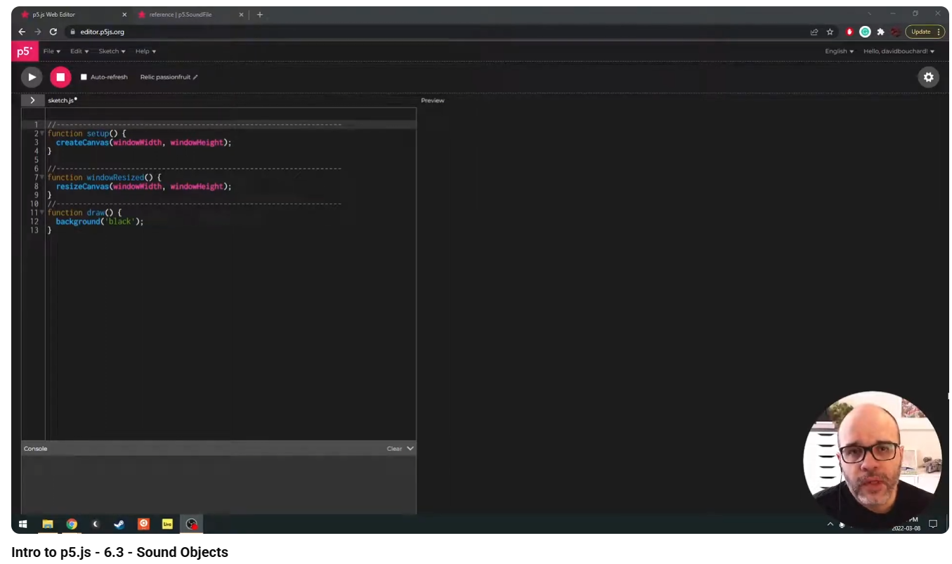 Wasn't understanding what was going on so I watched a p5 sound tutorial